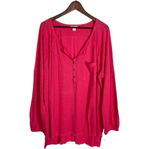 NWT Caslon Relaxed Pink Honey Button Henley Tee Top Long Sleeve Women's Size XXL - Picture 2 of 8